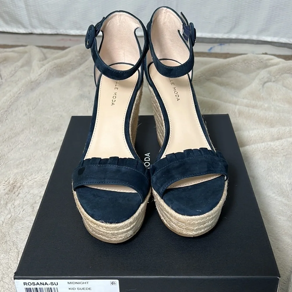 PELLE Moda Rosana Espadrille Midnight Platform Wedge Heel Sandal - Size 9.5, NIB